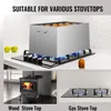 A collage of images showing a large stainless steel pot on a gas stovetop, a wood-burning stove, and a glass stovetop. The top image shows the pot with food inside, being heated by blue flames from a gas burner. The bottom left image shows a wood-burning s Podgląd zdjęcia produktu
