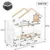 A diagram showing the dimensions of a bunk bed with a house-like frame. Náhled obrázku produktu