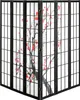 A six-panel folding screen with a black frame and white panels decorated with a black tree and red blossoms. Podgląd zdjęcia produktu