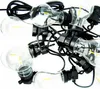 A close-up view of a string of LED lights with clear bulbs and black wires, arranged on a white background. Anteprima dell’immagine prodotto