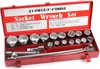 A red metal toolbox containing a socket wrench set. Produktbild-Vorschau