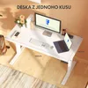 A modern white adjustable standing desk setup with a computer monitor, laptop, and keyboard. Náhled obrázku produktu