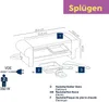 Diagram of a raclette grill with dimensions and accessory labels. Podgląd zdjęcia produktu