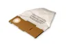 A white vacuum cleaner bag with a brown cardboard attachment is shown against a white background. Produktbild-Vorschau