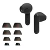 A set of black wireless earbuds and multiple silicone ear tips are displayed against a white background. Produktbild-Vorschau