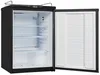 An open black beverage cooler with shelves, showing the interior. Produktbild-Vorschau