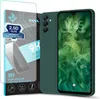 A phone case and screen protector are displayed next to a smartphone. Produktbild-Vorschau
