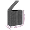 A brown PE rattan storage box with its lid open, showing dimensions. Produktbild-Vorschau
