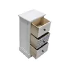 A white wooden nightstand with three drawers, one of which is open, against a white background. Anteprima dell’immagine prodotto