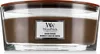 A WoodWick Santal Myrrh candle in a clear glass jar with a wooden lid. Podgląd zdjęcia produktu
