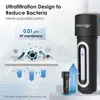 A diagram illustrating the ultrafiltration design of a water filter system, showing bacteria being filtered out by a 0.01 µm UF membrane. The Waterdrop product is shown on the right. Anteprima dell’immagine prodotto