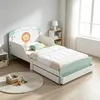 Weiß-Mintes Kinderbett mit süßem Löwenmotiv und Produktbild-Vorschau 6