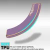 A 3D render of a purple phone case with gold and cyan accents, floating against a gradient background. Produktbild-Vorschau