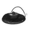A black industrial LED light fixture with a cable and a small label attached. Podgląd zdjęcia produktu