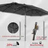 Close-up view of an umbrella frame and mechanism with descriptive text. Produktbild-Vorschau