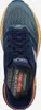 A top-down view of a blue and orange Skechers running shoe. Produktbild-Vorschau