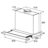 Technical drawing with dimensions of a range hood. Produktbild-Vorschau