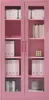 A pink metal cabinet with glass doors is displayed with shelves filled with various items. Produktbild-Vorschau