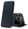 A dark blue flip case for a smartphone, shown open and partially closed, with the smartphone's camera array visible. Produktbild-Vorschau
