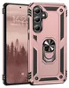 A rose gold phone case with a ring holder is shown next to a phone displaying the time and date. Produktbild-Vorschau