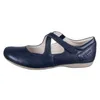 A side view of a single navy blue ballerina shoe against a white background. Voir les images du produit