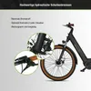 A close-up marketing image of an electric bicycle's front wheel and handlebars, highlighting its hydraulic disc brakes and control features. Produktbild-Vorschau