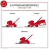 Diagrams illustrating different lawn mower functions: mowing, catching grass clippings, and mulching. Produktbild-Vorschau