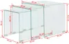 A set of three nesting glass tables with dimensions indicated by red lines and text. Náhľad obrázku produktu