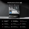 A multifunctional docking station for a robot vacuum cleaner, with various features highlighted by text and icons. Produktbild-Vorschau