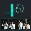 Diagram showing sizing for a snorkel mask and four images of a person putting on a snorkel mask. Podgląd zdjęcia produktu