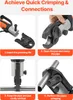 A four-panel image demonstrating how to use a pipe crimping tool. Podgląd zdjęcia produktu