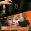 A child is shown smiling in the foreground, with a car seat booster and product features highlighted in the background. Produktbild-Vorschau