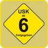 A yellow diamond-shaped rating icon with black text indicating age restriction. Produktbild-Vorschau