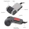 Two views of a compact dashcam with labels pointing out its features. Produktbild-Vorschau