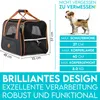 A pet carrier with dimensions and size recommendations for a dog. Produktbild-Vorschau