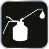 A white icon of an oil can with a drop of oil falling from the spout, set against a black background. Produktbild-Vorschau