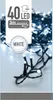 A close-up of white LED string lights on a light gray surface, with packaging information visible. Voir les images du produit