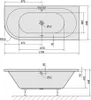Technical drawing with dimensions of a bathtub. Anteprima dell’immagine prodotto