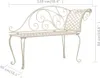 A white metal garden bench with dimensions indicated by measurement lines and text. Náhled obrázku produktu