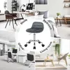 A collage of four images showing a dark gray office stool in different settings: a study, a bedroom, an office, and a living room. Produktbild-Vorschau