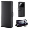 A collage of images showing a black leather flip phone case for a Xiaomi Redmi Note 14 Pro 5G, including a close-up of the case, the case with a phone inside, and the phone case acting as a stand. Produktbild-Vorschau