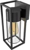 A black outdoor wall light with a clear glass cylinder and a gold-colored bulb, shown against a white background. Produktbild-Vorschau