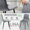 A collage of images showcasing a gray velvet dining chair, highlighting its features and design. Produktbild-Vorschau