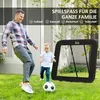 A father and son are playing soccer in a grassy yard with a rebounder net in the background. Voir les images du produit