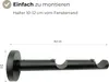 A close-up view of a black metal curtain rod bracket with dimensions indicated. Produktbild-Vorschau