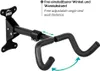 A black bicycle wall mount is shown against a white background, with text in German and English highlighting its adjustable features. Produktbild-Vorschau