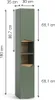 A tall, narrow cabinet with green doors and open shelves, shown against a white background with dimensions indicated. Náhled obrázku produktu