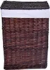A brown woven laundry basket with a white liner and lid, shown from the front. Produktbild-Vorschau