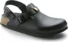 A single black Birkenstock Tokio shoe with a strap and buckle, shown from a side-diagonal angle on a white background. Produktbild-Vorschau