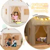 Collage of images showing a children's play tent used for reading, playing, and sleeping, with descriptive text in German. Podgląd zdjęcia produktu